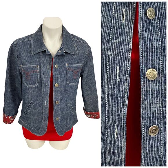 Sag Harbor Sports Jacket Blazer Womens 6P Railroad Blue Flip Cuff Utility - Picture 1 of 16